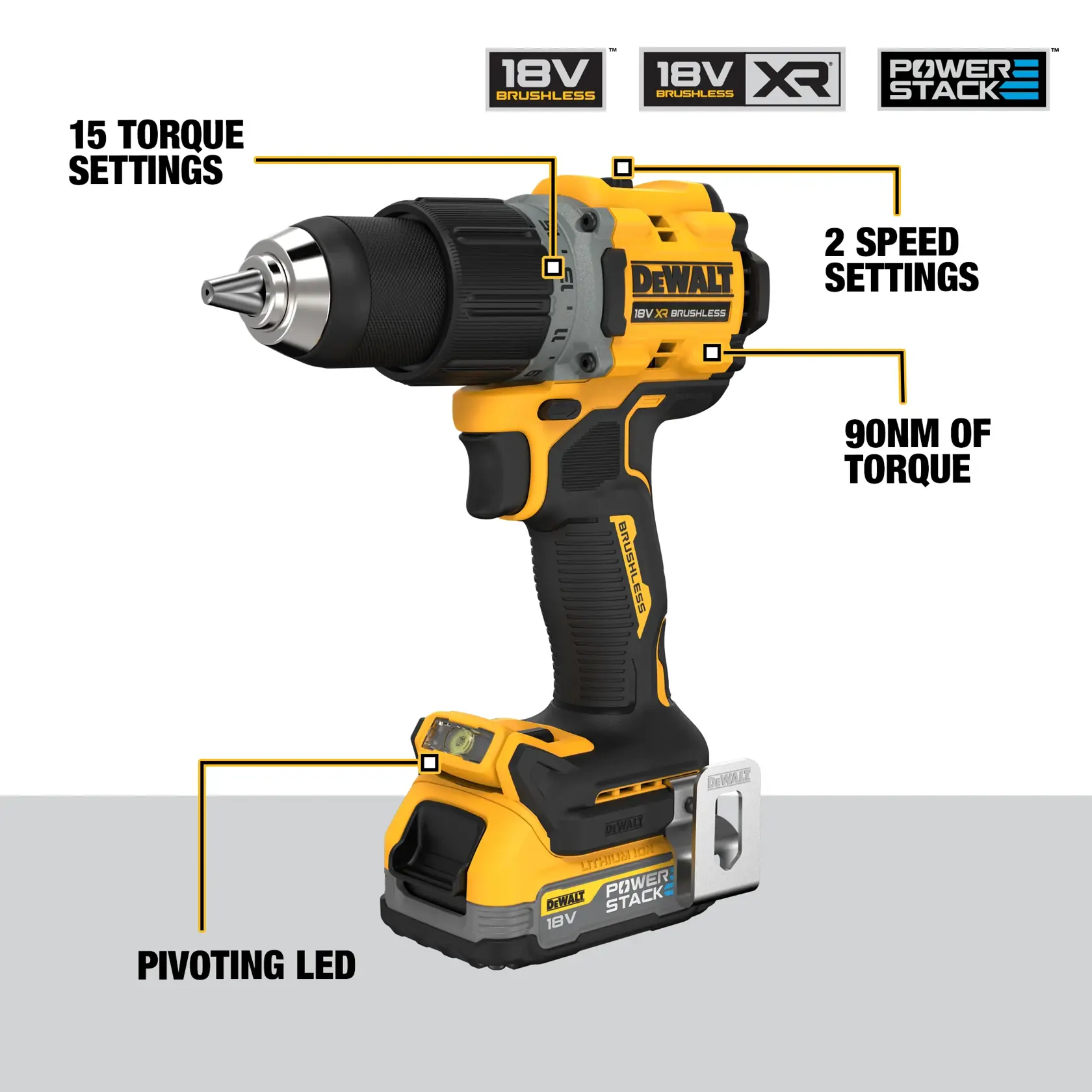 DEWALT® 18V XR® Brushless Drill Driver - 2 X 1.7Ah POWERSTACK Batteries