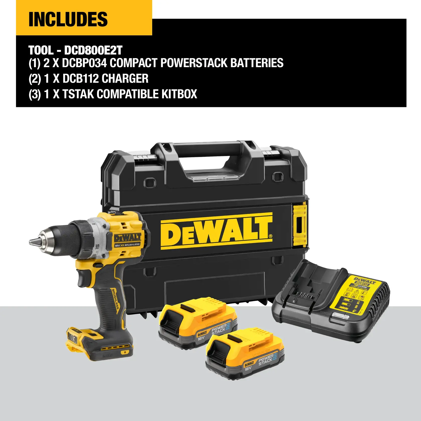 DEWALT® 18V XR® Brushless Drill Driver - 2 X 1.7Ah POWERSTACK Batteries