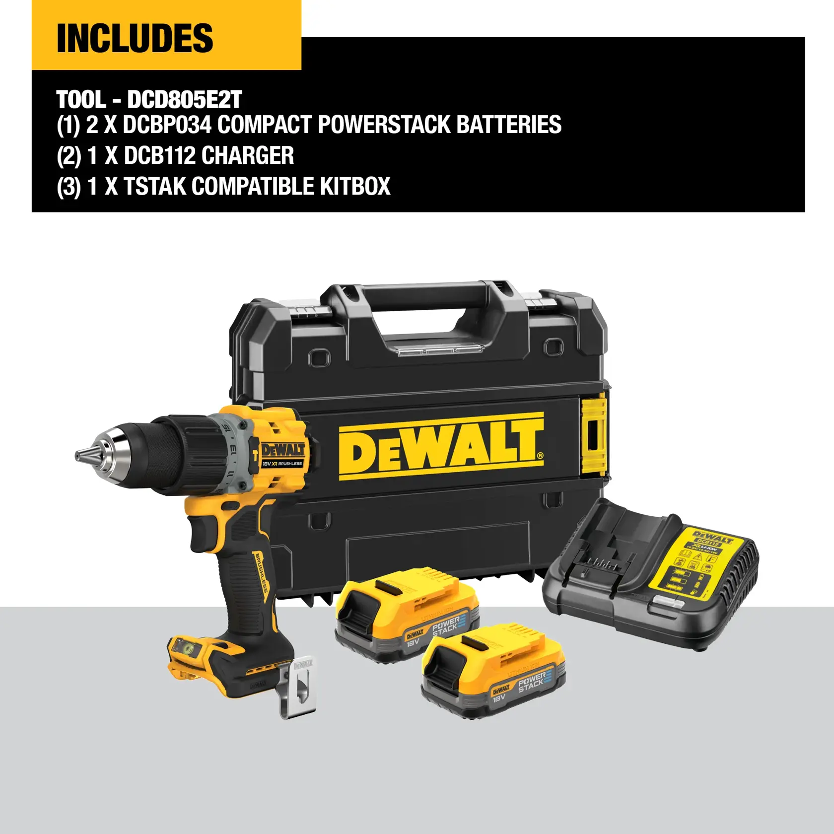 DEWALT® 18V XR® Brushless Hammer Drill Driver - 2 X 1.7Ah POWERSTACK Battery