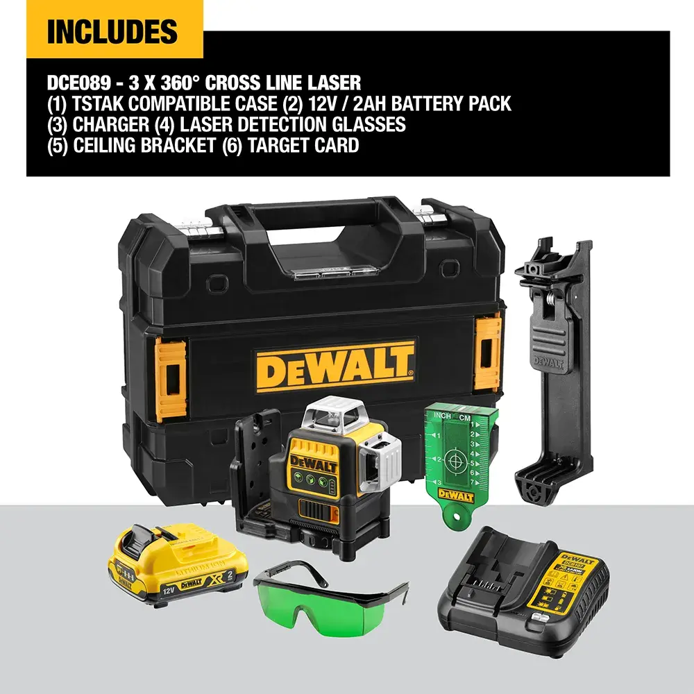 DEWALT® 12V XR® 3 x 360 Cross Line Green Laser - 1 X 2Ah