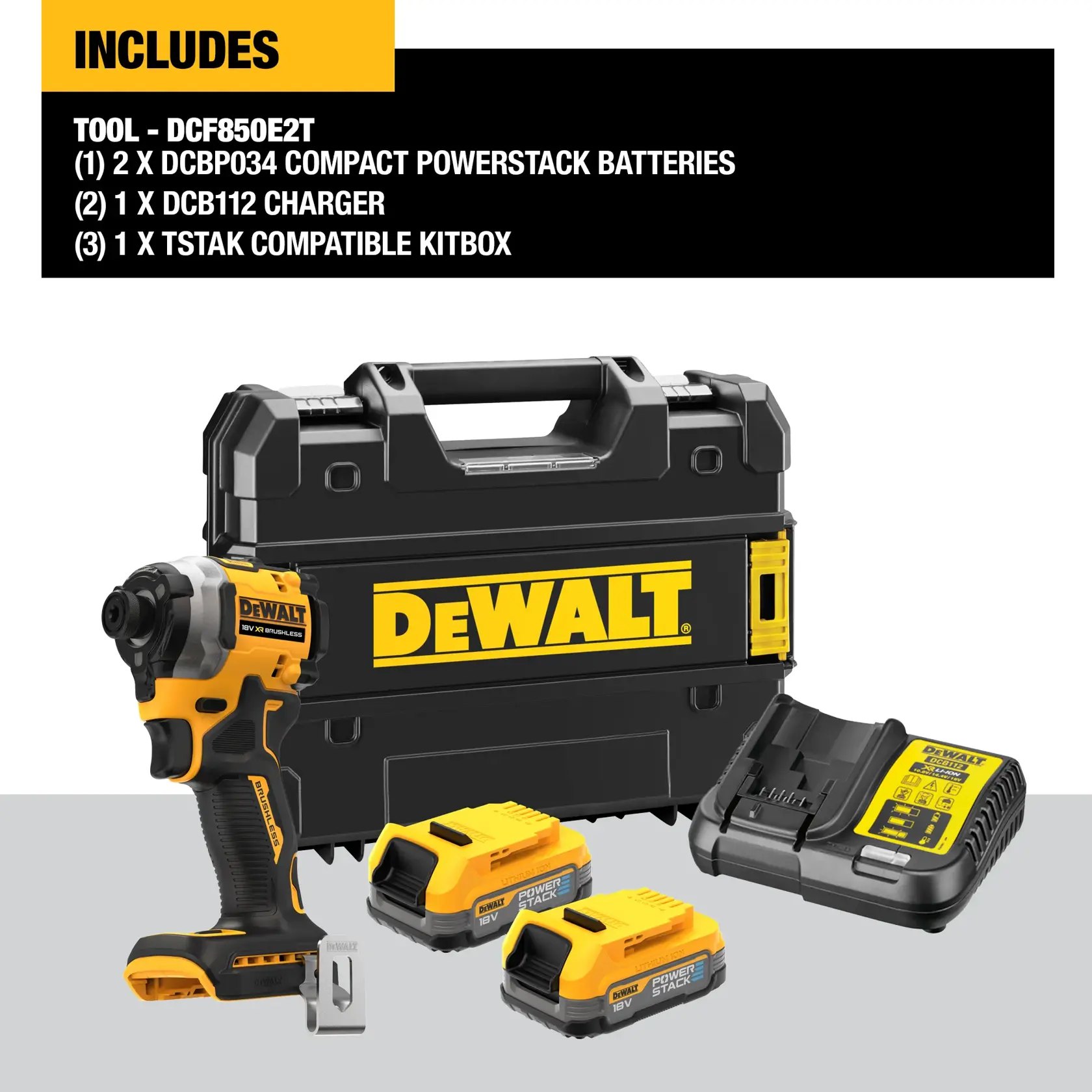 DEWALT® 18V XR® Brushless Compact Impact Driver - 2 X 1.7Ah POWERSTACK Battery
