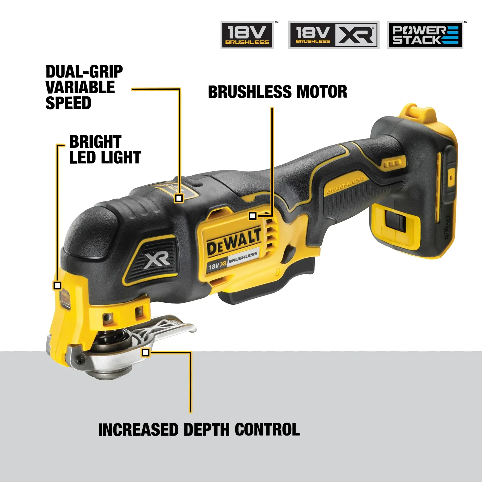 DEWALT® 18V XR® Brushless Oscillating Multi-Tool Sander - 1 x POWERSTACK™ 1.7 Ah