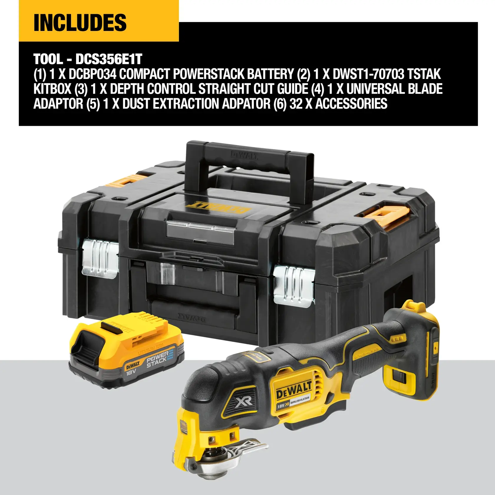 DEWALT® 18V XR® Brushless Oscillating Multi-Tool Sander - 1 x POWERSTACK™ 1.7 Ah