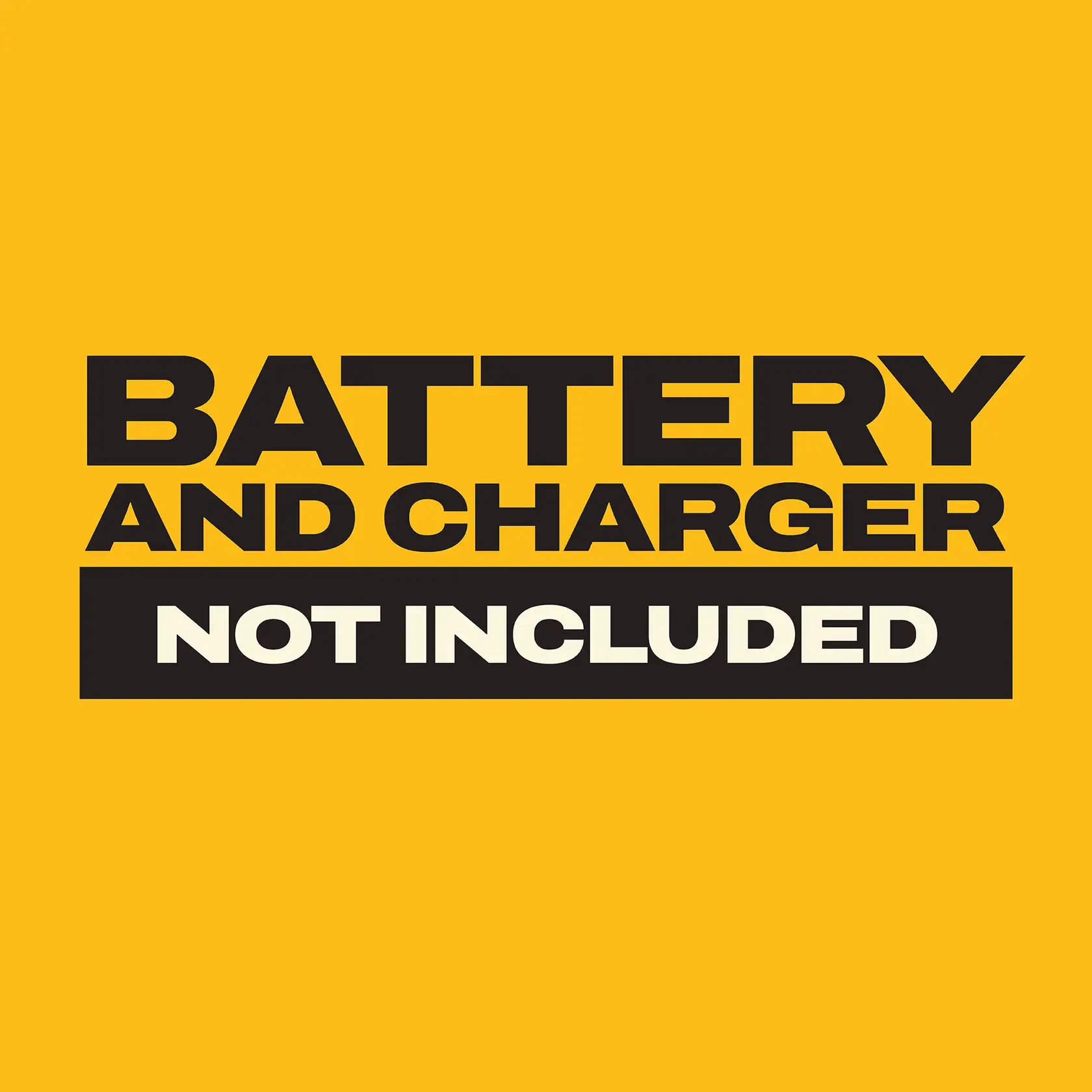 DEWALT graphics SKU, yellow background, black text stating battery and charger not included.