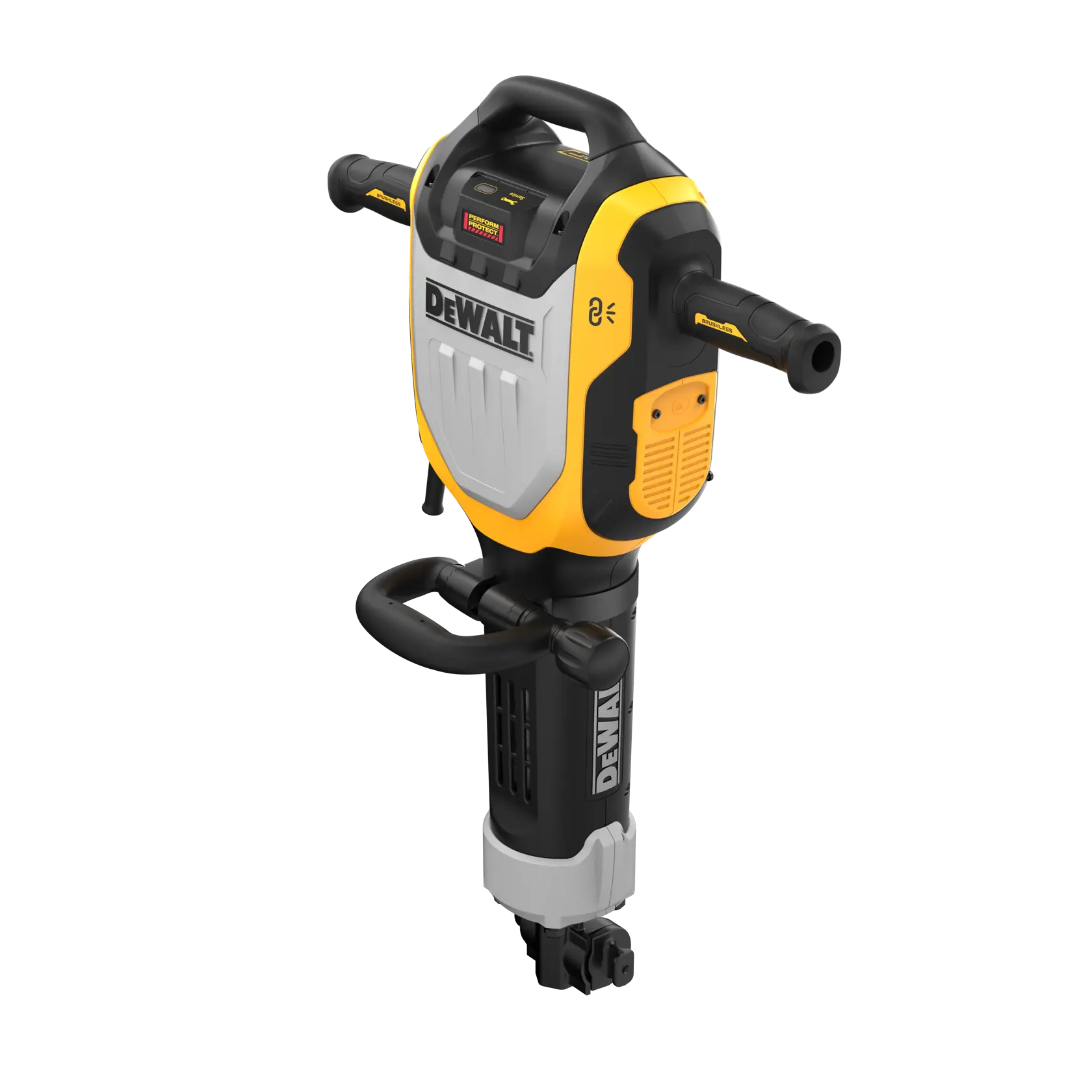 DEWALT breaker hammer, SKUs D25966, D25966K, D25966-B2 shown. Construction tool with dual handles.