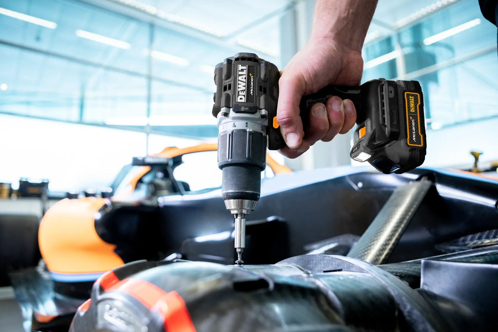 DEWALT® 18V XR® Brushless Hammer Drill Driver - DEWALT® x McLaren F1 Team LIMITED Edition - 2 X 1.7 Ah GFN POWERSTACK BATTERIES