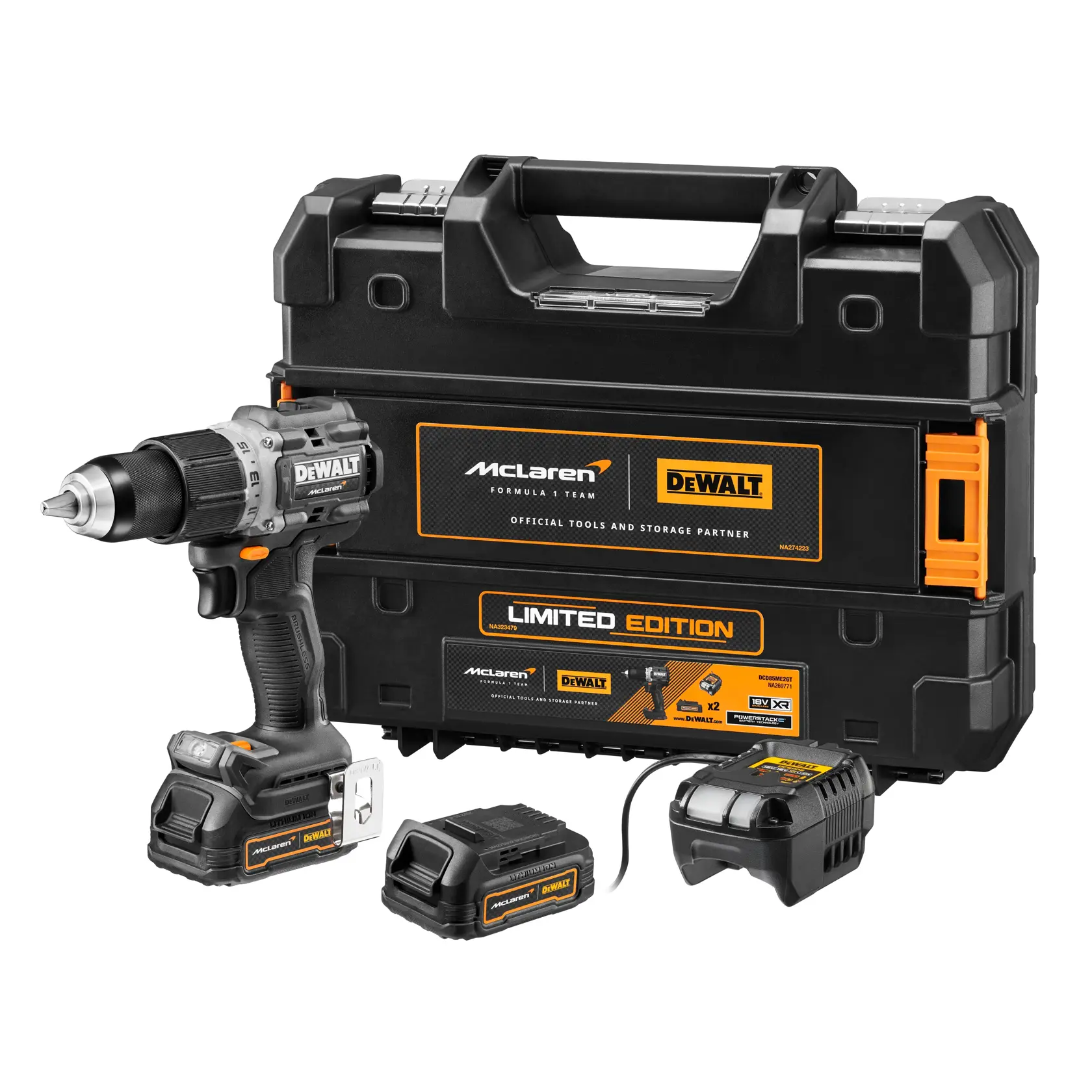DEWALT® 18V XR® Brushless Hammer Drill Driver - DEWALT® x McLaren F1 Team LIMITED Edition - 2 X 1.7 Ah GFN POWERSTACK BATTERIES