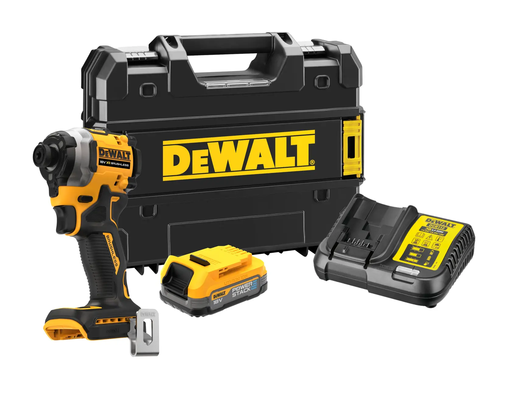 DEWALT® 18V XR® Brushless 1/4" Compact Impact Driver - x POWERSTACK™ 1.7Ah