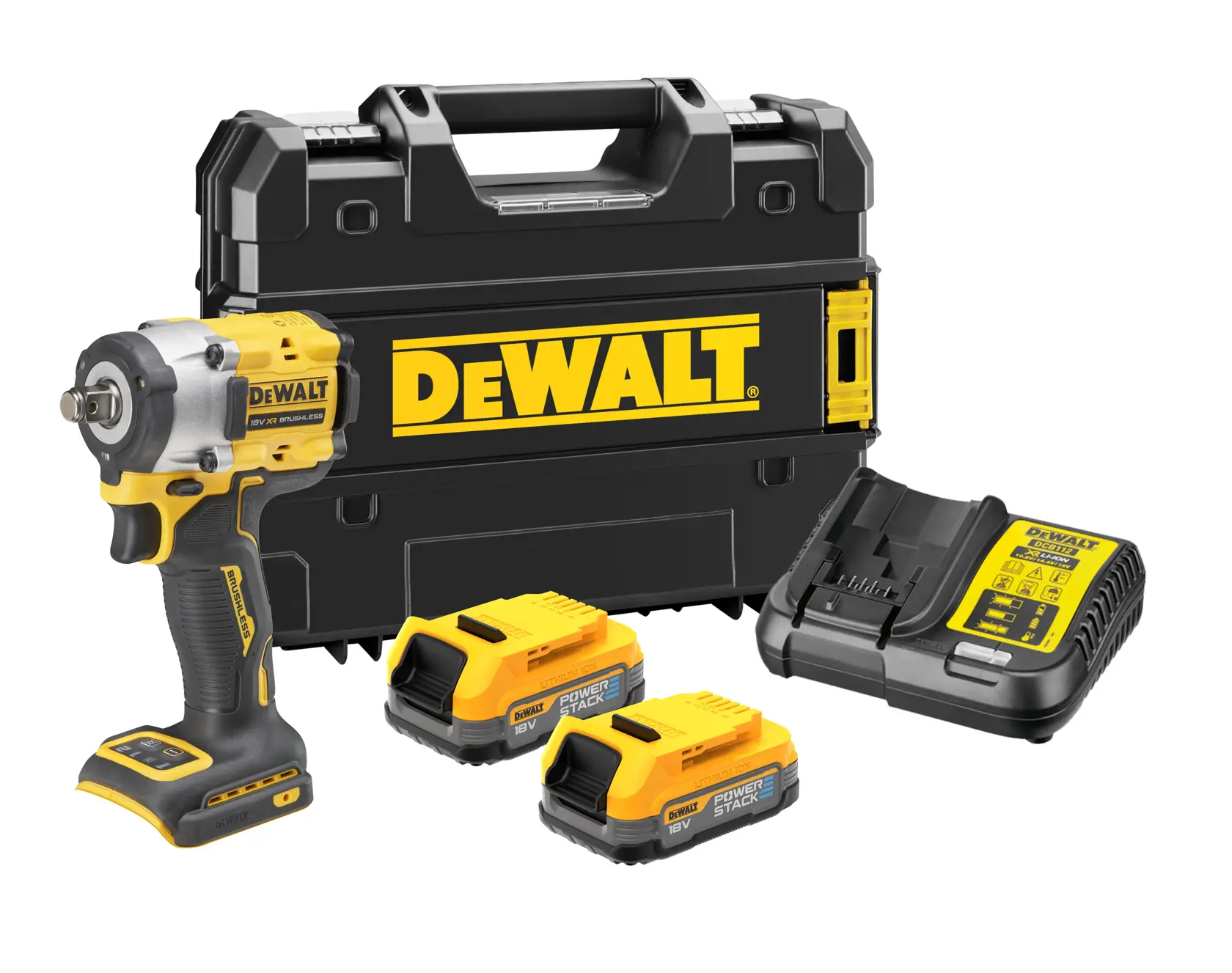 DEWALT® 18V XR® Brushless 1/2" Hog Ring Compact Impact Wrench - 2 X 1.7Ah POWERSTACK Battery