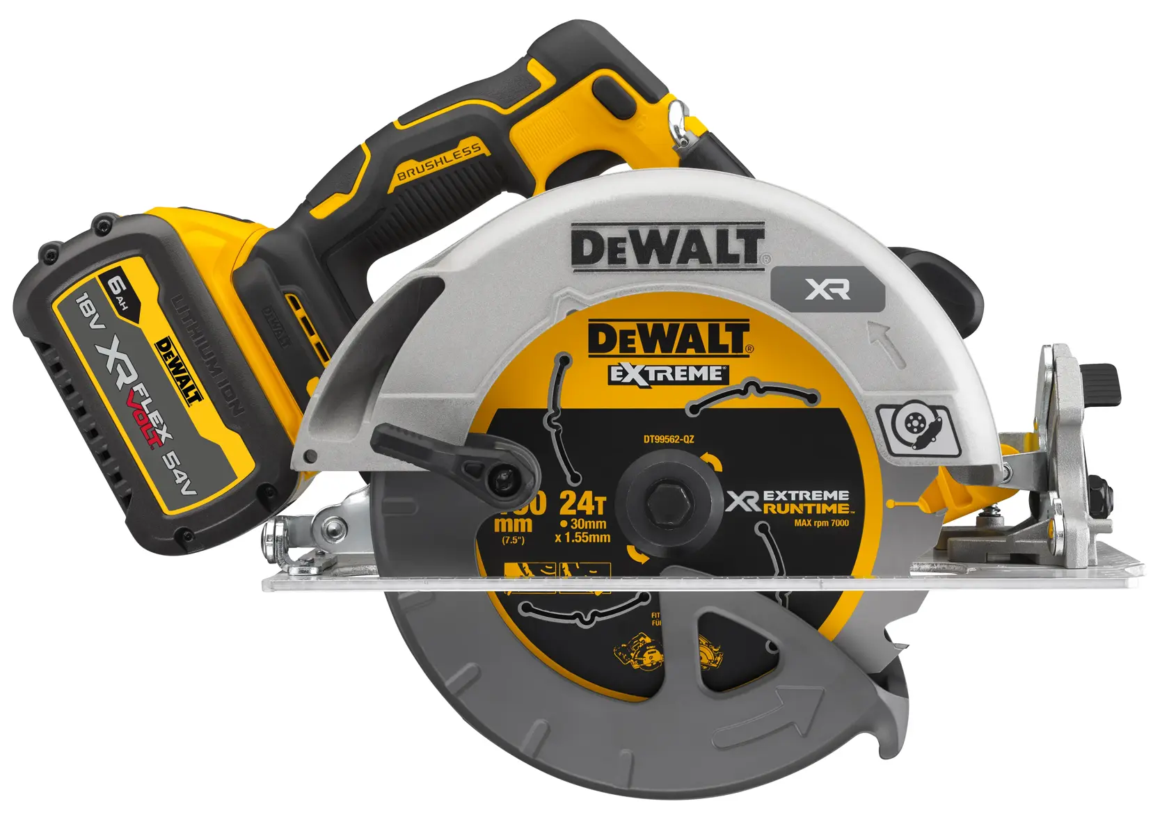 DEWALT® 18V XR® Brushless 190 mm Circular Saw - 1 x 6Ah
