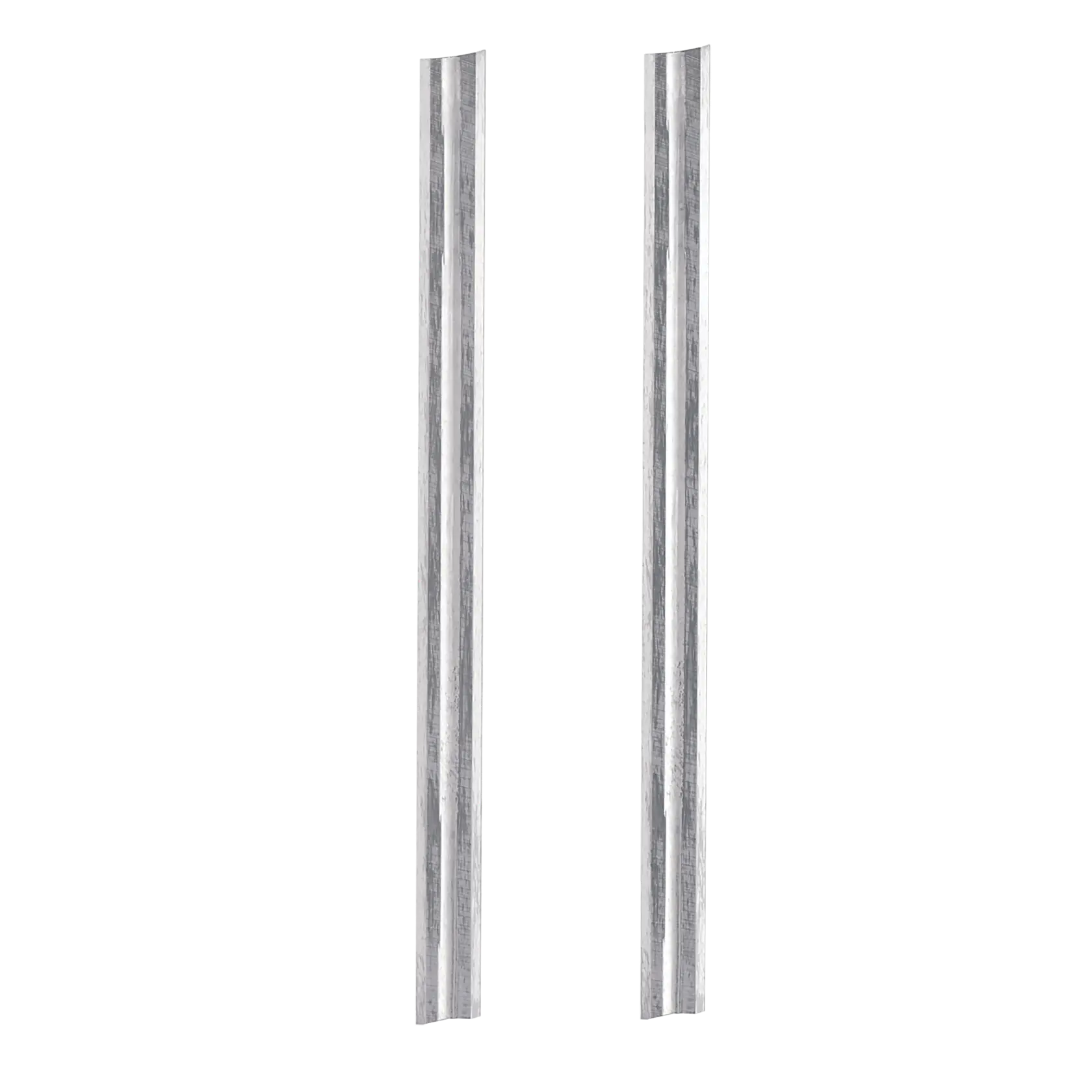 Two straight metallic planer blades shown vertically side by side on a white background.