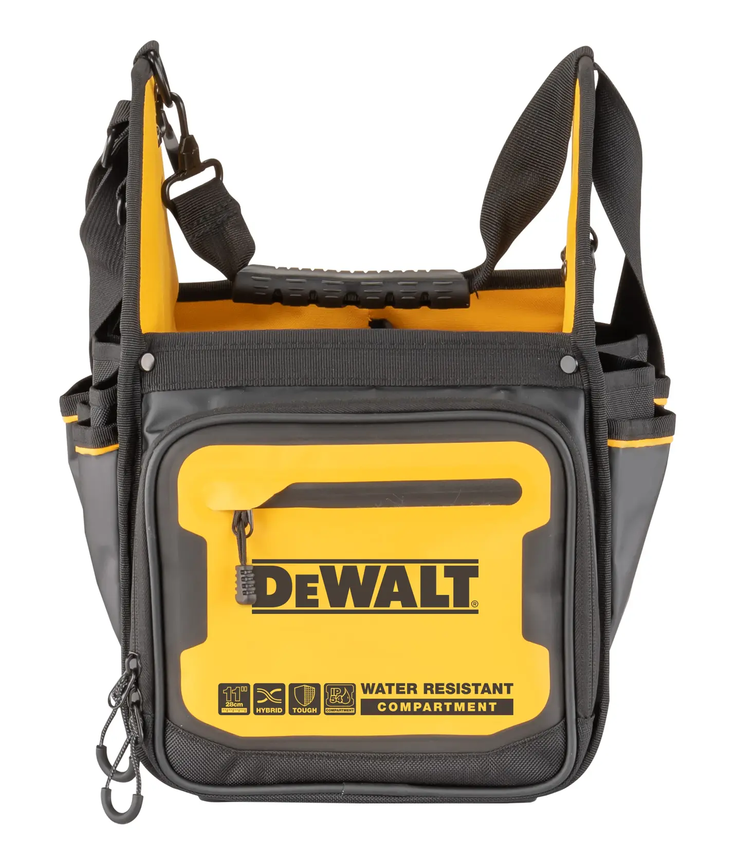 Front view of the Dewalt 11" Pro Electrician Tote"